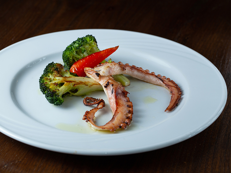 Seared octopus and broccoli