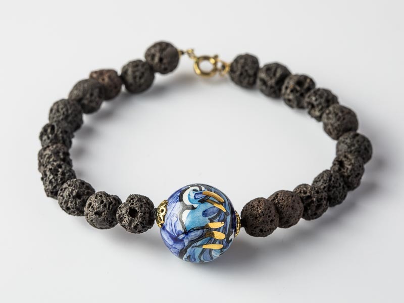 Lava stone bracelet with ceramic boule