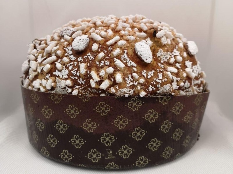 Traditional artisan panettone with raisins and candied fruit